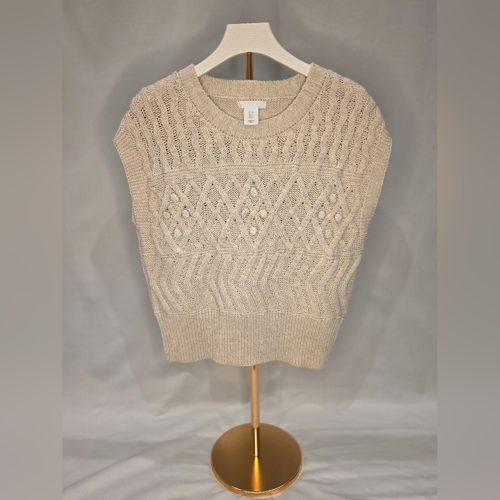 Elegant Beige Cable Knit Sweater